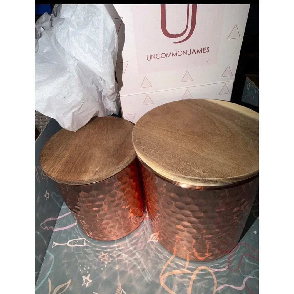 Uncommon James Hammered Copper Canisters Set Wood Lids Kitchen‎ Storage Decor